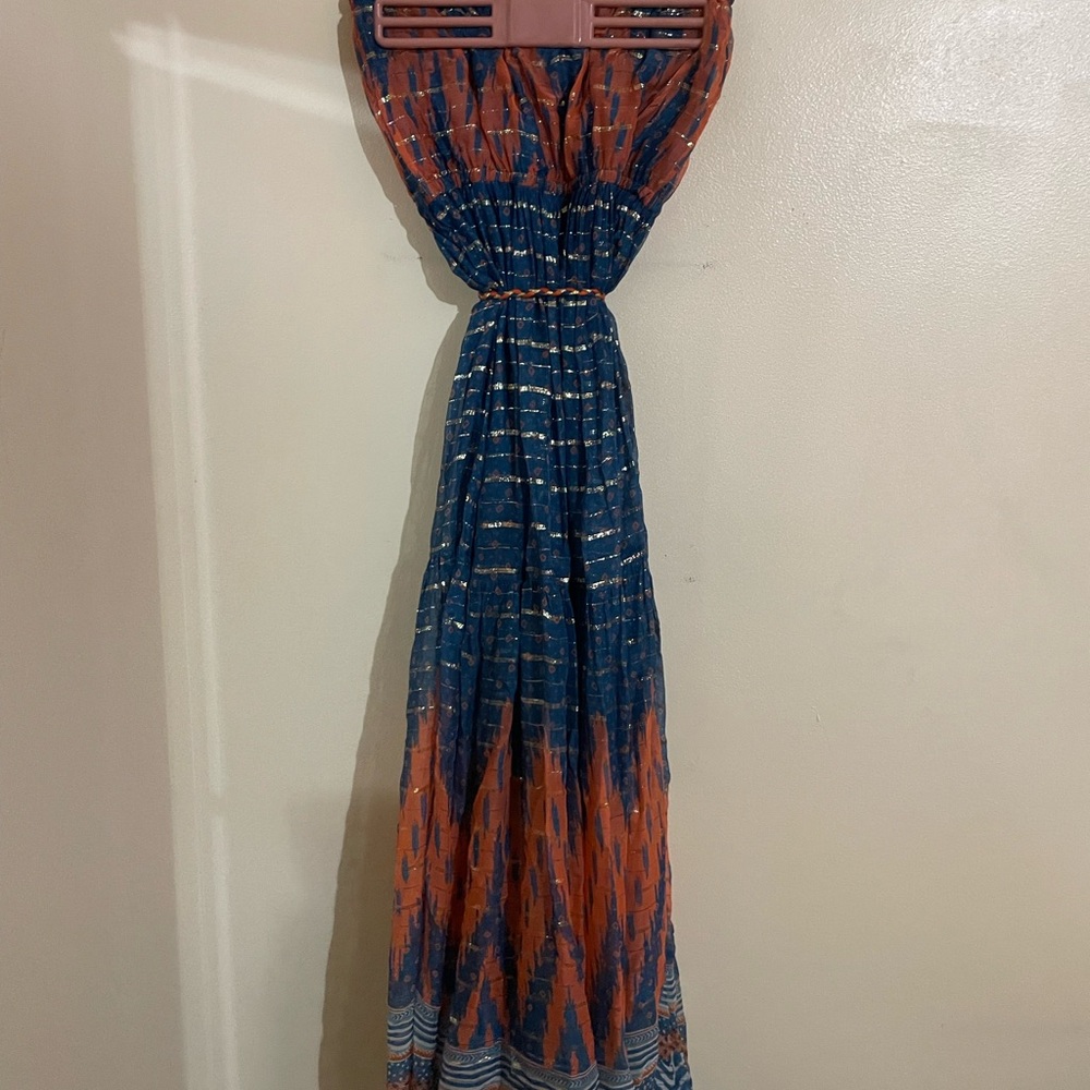 Elegant Blue and Orange Women's Dress